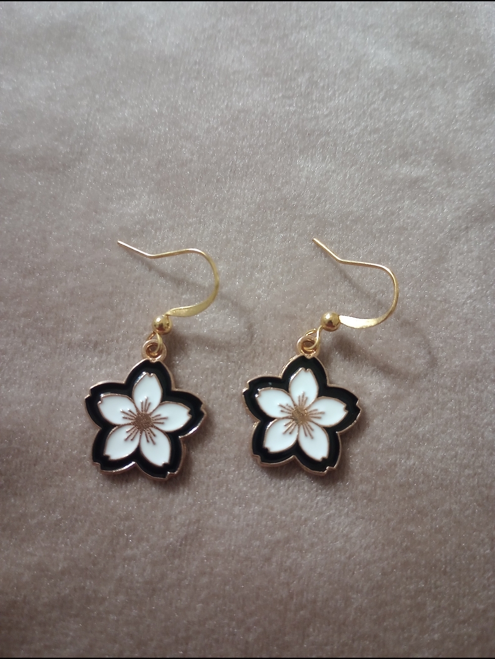 Gold-Tone Black & White Floral Drop Earrings